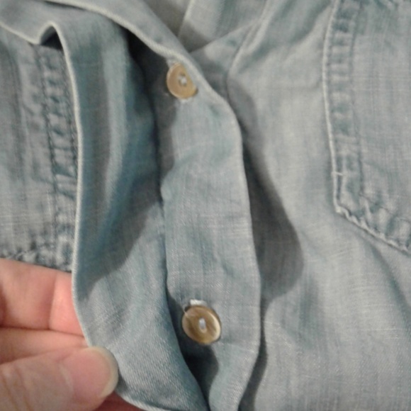 Elevenses XS Chambray button front shirt hi-low Tab Sleeves Pockets Blue Tencel - Picture 7 of 8